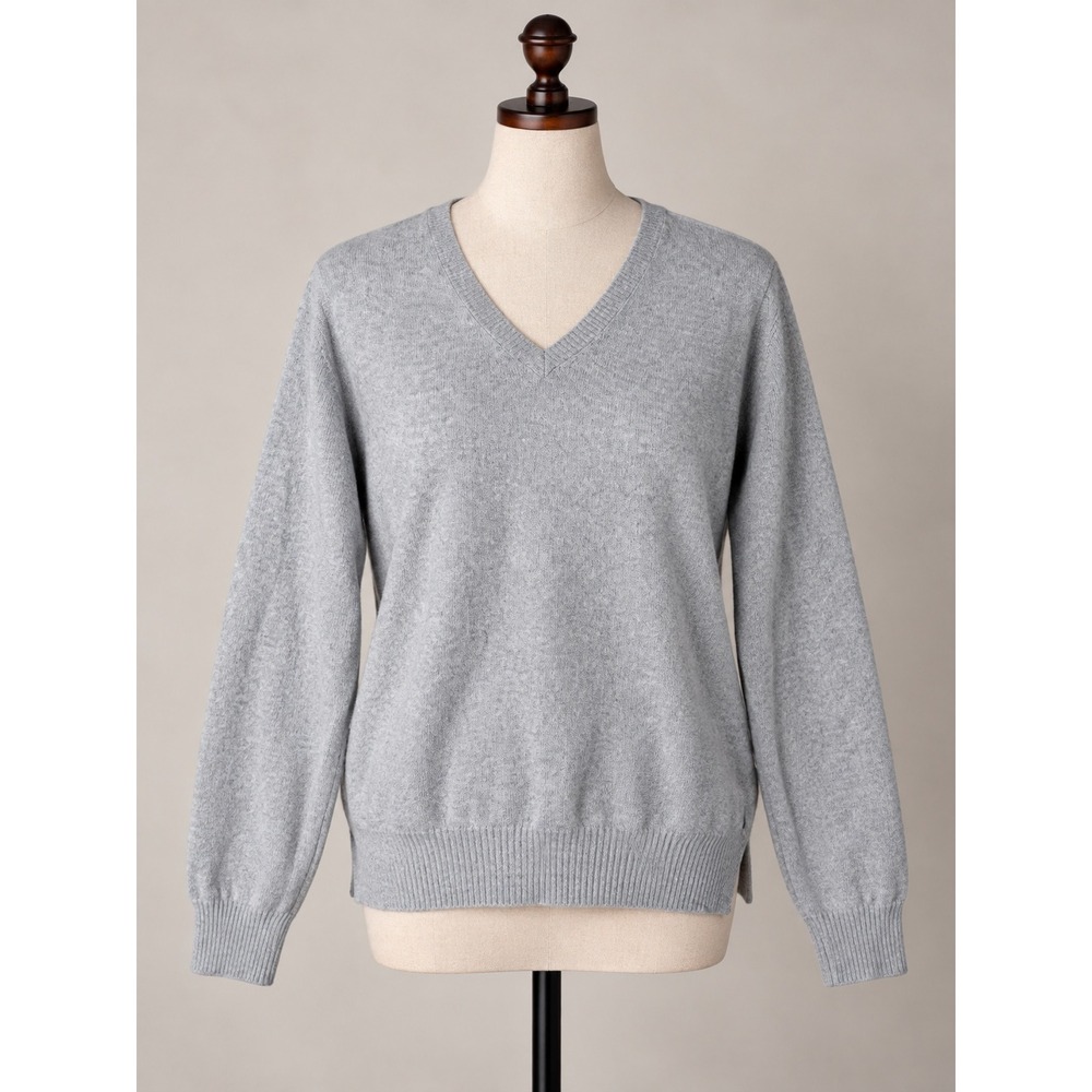 LL Bean Womens Gray Cotton Cashmere V-Neck Sweater M-REG 274603